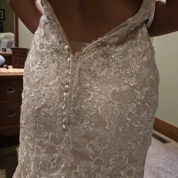 Elegant Beaded Lace Wedding Dress - Picture 7 of 11